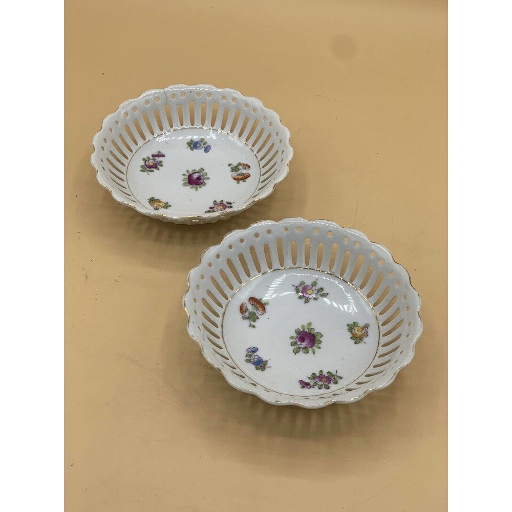 Mikori Ware Japan 10-sided Reticulated Floral 5’’ Small Bowl Lot Of 2